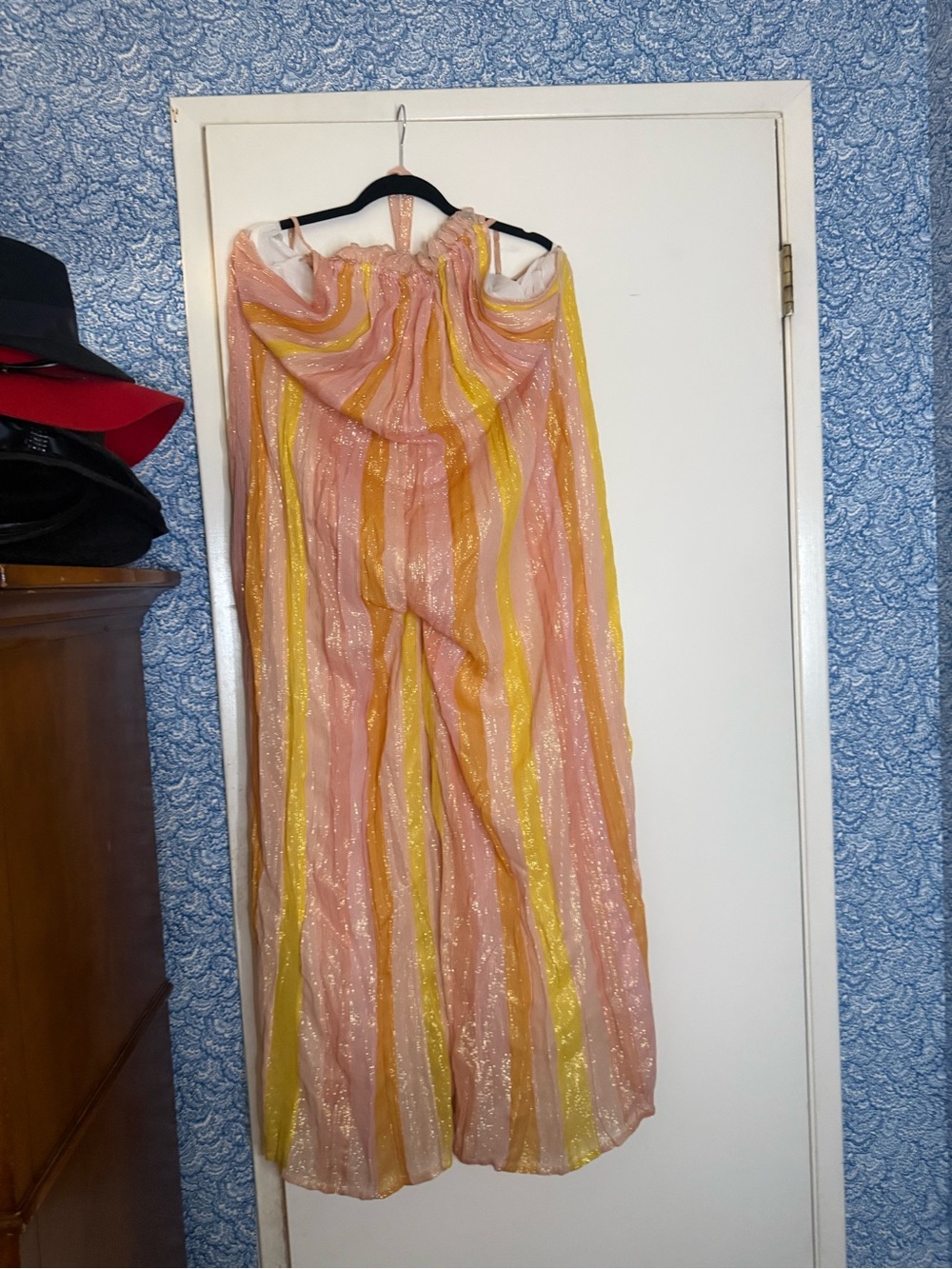 Women's Pink & Yellow Striped Sheer Jumpsuit